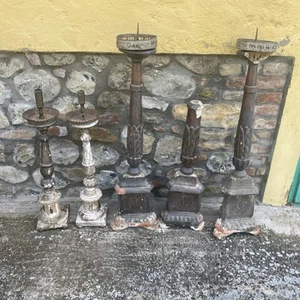 Cinque grandi Candelieri da restaurare in legno laccati - Imagen 1 de 9