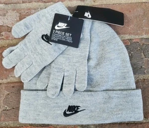 New Nike Youth Big Boys Lurex Futura Beanie Hat & Gloves 2 Piece Set, Gray - Picture 1 of 5