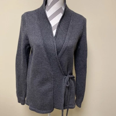 Suéter envolvente ANN TAYLOR gris 100 % lana merino fina para mujer M ACADEMIA Foto 1 de 4