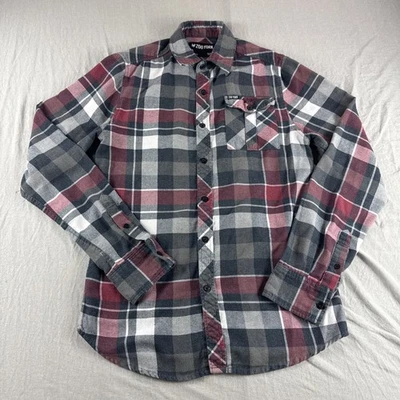 Zoo York Flannel Mens S Red Gray Plaid Shirt Long Sleeve Button Up Casual Skater - Image 1 of 4