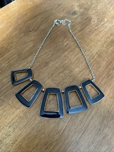 Next Necklace - Metal & Black Enamel - Approx. 20”/52cm - 5 Square Drops - Picture 1 of 24