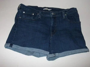 Levi's Mid Length Boyfriend Womens Shorts Size 32 Blue Stretch Rolled Cuffs - Picture 1 of 2