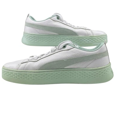 PUMA Womens (9) Sneakers Soft Foam Smash Platform White Green Leather Comfort - Image 1 of 4