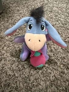 Vintage Mattel 1998 Pooh Eeyore Beaning Plush Canteen Blue Purple Pink Bow - Picture 1 of 6