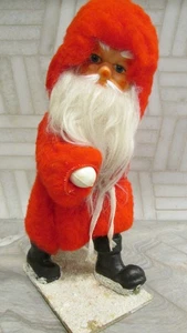 Vintage 50-60s Christmas Santa Claus 9" Celluloid Plastic Face Red Furry Suit - Picture 1 of 5