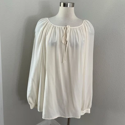 Ralph Lauren Mujer Plus 22W Marfil 100% Seda Campesina Blusa Cuello Corbata Camisa Top Foto 1 de 4