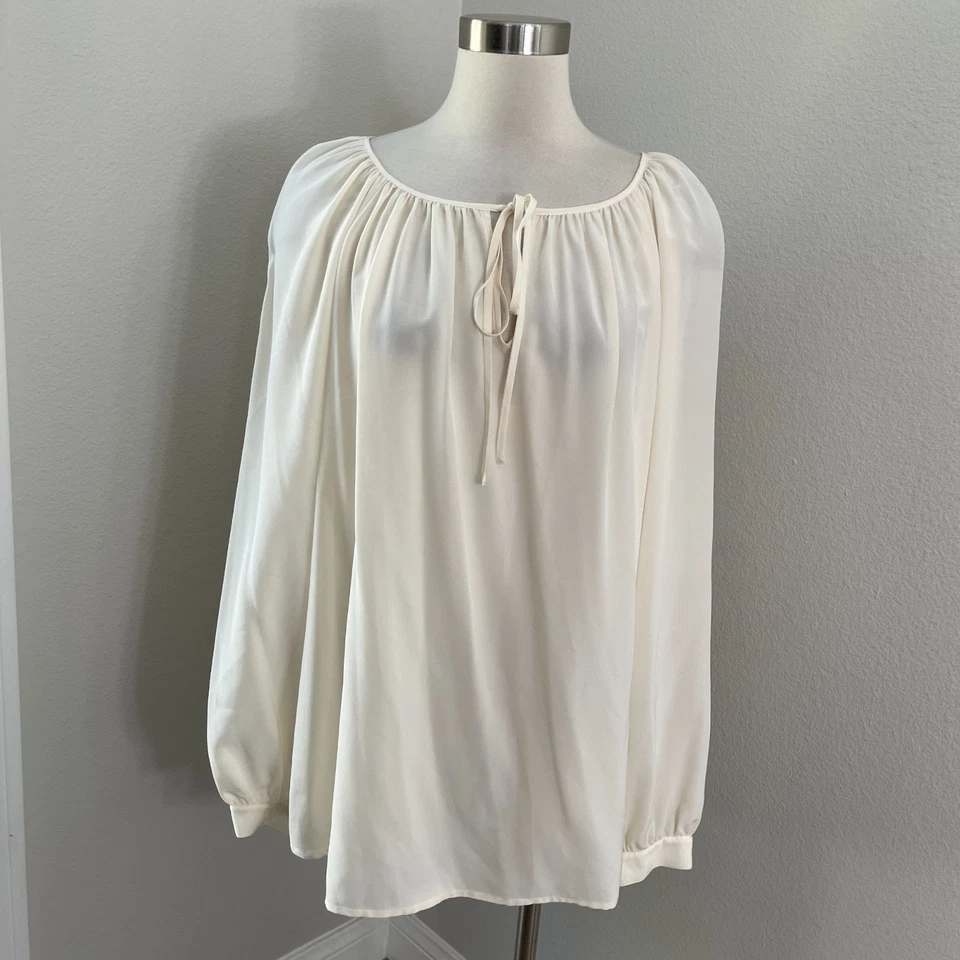 Ralph Lauren Mujer Plus 22W Marfil 100% Seda Campesina Blusa Cuello Corbata Camisa Top Foto 1 de 4