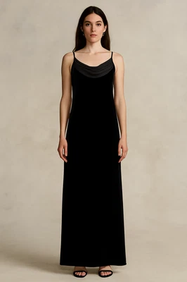 Vtg Onyx Nite Black Velour Slip Dress Womens 10 Maxi Cowl Neck Y2K Whimsigoth - Image 1 of 4