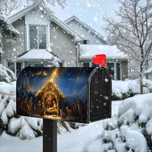 winter red barn-style magnetic mailbox cover for garden decoration of 18x21in - Picture 1 of 6