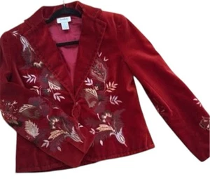 RAR Vintage Neiman Marcus exklusiver bestickter roter Blazer Jacke Blumen asiatisch Gr. 4 - Bild 1 von 12