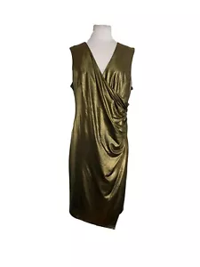Tommy Hilfiger Womens Dress Size 12 Sleeveless Gold Shimmer Faux Wrap - Picture 1 of 8