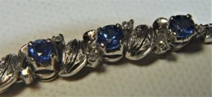 Solid 18k white gold stunning tennis bracelet 1.75 TCW sapphires & diamonds 11g - Picture 1 of 5