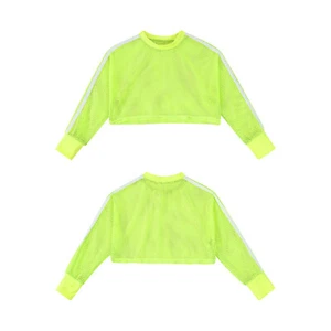Kids Mesh Hip Hop Crop Top Jazz Girls Holiday Wear Long Sleeve Pullover Tee - Picture 1 of 33