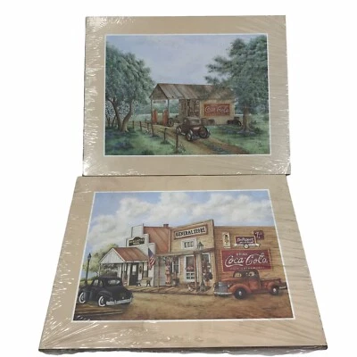 Vintage Pair Coca-Cola Prints Kay Lamb Shannon General Store Garage Gas pumps - Image 1 of 4