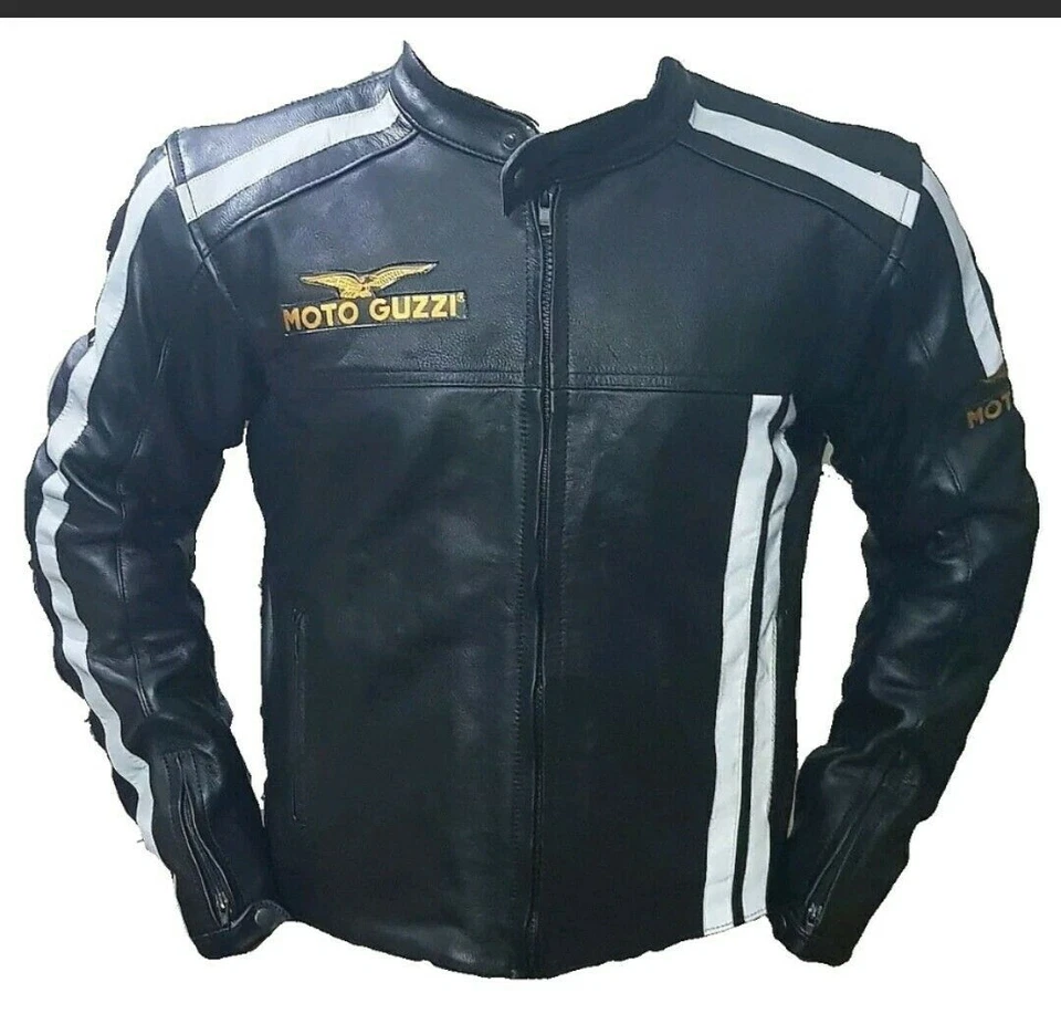 MOTOGUZZI LEATHER JACKET BLACK MOTORBIKE MOTORCYCLE BIKERS RACING LEDER BIKE - Imagem 1 de 4