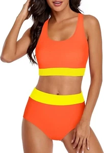 Women's High Waisted Two Piece Bikini Set Vintage Swimsuit Halter Top Medium NWT - Picture 1 of 6
