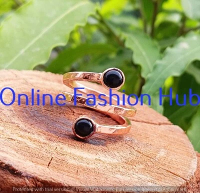 Anillo de colección de piedras preciosas de ónix negro de 5 mm de cobre puro anillo de energía corporal ajustable Foto 1 de 4