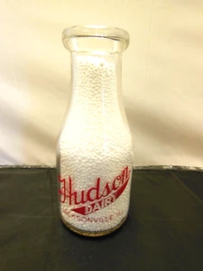 VINTAGE 1952 RED PYRO PINT MILK BOTTLE ADVERTISING HUDSON DAIRY JACKSONVILLE ILL - Picture 1 of 10