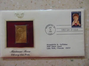 Goldene Repliken von Briefmarken USA 22k Gold - Marianne Moore - Bild 1 von 3