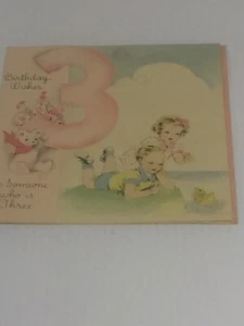 Cartolina d'epoca. * Biglietto auguri bambini 3° compleanno anni '30. - Foto 1 di 8