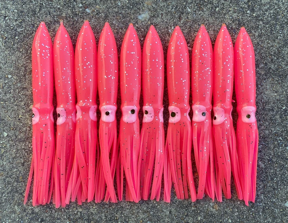 TACKLEWORKS LOT OF 10 SHELL BULB SQUID 6" OFFSHORE FOR RIGGING DAISY CHAINS - PINK