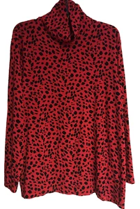 Chico's 4 Turtle Neck Stretch Knit Top Animal Print Black Red Long Sleeve 2XL - Picture 1 of 8