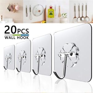 20 Pcs Adhesive Hooks Holder Stick On Wall Transparent Seamless Kitchen Bathroom