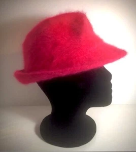 FEDORA Hut Hot Pink Angora weich hell schrullig flauschig künstlerisch - Bild 1 von 4