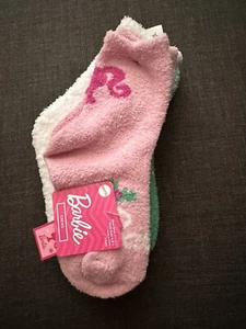 Kids Barbie Christmas Fuzzy Crew Socks (3 pairs) - Picture 1 of 5