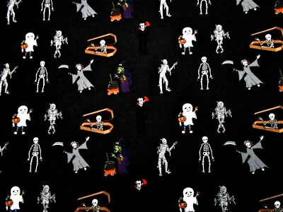 Tela de Halloween por yarda brujas parca Drácula esqueleto algodón negro C Foto 1 de 2