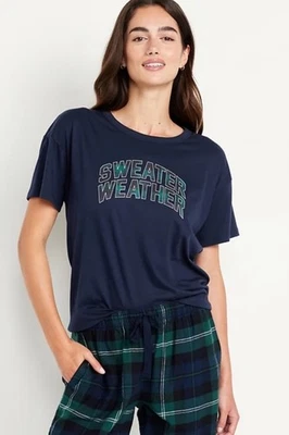 Conjunto de pijama suéter azul marino antiguo para mujer azul marino negro reloj a cuadros XS Foto 1 de 4