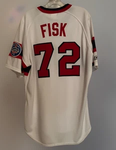 Chicago White Sox V-neck Jersey Majestic #72 Carlton Fisk,Sz L, 75th Anniversary - Picture 1 of 5