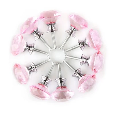 30mm Dia Crystal Glass Diamond Shape Drawer Knob Cabinet Pull Handle Pink 10pcs - Image 1 of 4