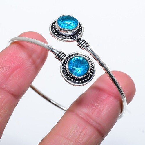 VALENTINO Bracciale regolabile in argento sterling 925 fatto a mano con pietre preziose topazio blu svizzero