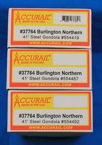 HO Scale - ACCURAIL 37764 BURLINGTON NORTHERN 41' Steel Gondola - 3 Car - KIT - Picture 1 of 5