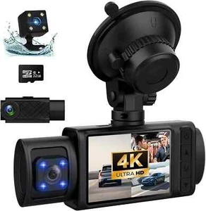 3 Channel 4K+1080P Dash Cam, Front & Inside, 32GB Card, 170° Angle, Night Vision - Picture 1 of 7