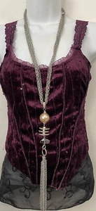 Chico’s silvertone multi chain necklace faux pearl/crystal/chain tassel pendant - Picture 1 of 12