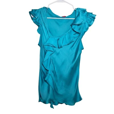 Blusa Sunny Leigh Feminina Grande Azul Babado Manga Curta Y2k Camisa Assimétrica - Imagem 1 de 4