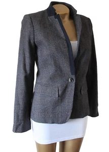 Oui Set Damen Blazer Sakko dunkelblau Wolle Kaschmir Tweed tailliert UK 10 gefüttert - Bild 1 von 5