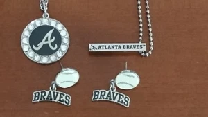 ATLANTA BRAVES MLB EARRINGS & CHARM NECKLACE AND BAR NECKLACE "BRAND NEW" - Picture 1 of 11