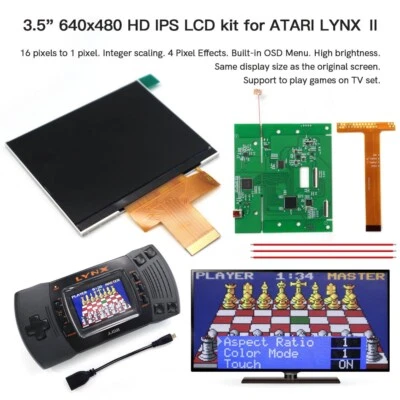 Hight Light 3.5" 640x480 Retro Pixel IPS LCD Kit For ATARI LYNX Ⅱ 720P HDMI - Image 1 of 4