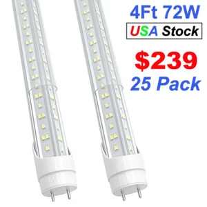 25 Pack 72W 4 Foot Led Shop Lights No RF T8 4FT LED Tube Light Bulbs G13 Bi-Pin - Picture 1 of 13