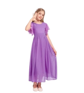 NEW IBTOM CASTLE Gril Ruffle Chiffon Dress for Kids 7-8 Years Light Purple - Picture 1 of 7