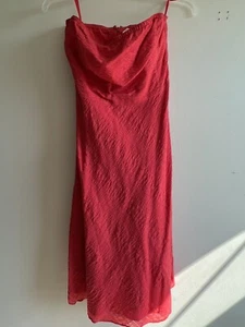 J Crew Strapless Midi Dress Red/Coral Dress Size 4 100% Cotton Gently Pre-Owned  - Picture 1 of 12
