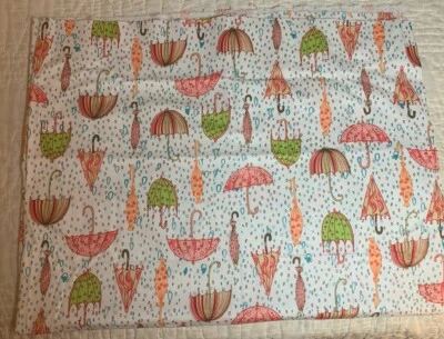 34" Piece of French Multicolor Umbrellas White Background Flannel Fabric 42" - Image 1 of 4