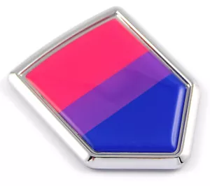 Bisexual Pride Flag Decal Chrome Emblem Sticker Car Bike Shield Shape - Foto 1 di 2