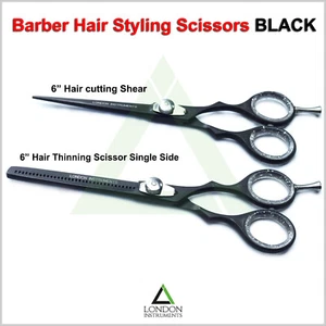 Juego de tijera adelgazante de tijera y barbero color negro peluquero corte de pelo 6 pulgadas - Imagen 1 de 3