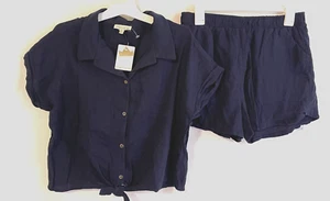 CROWN OF HEARTS Girls' Size XXL Short Set 2-Piece Navy Gauze Shorts w Pockets - Picture 1 of 7