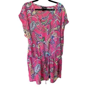 Lane Bryant Plus Size 18/20 Pink Paisley Swim Suit Cover-up Drawstring Waist - Picture 1 of 6