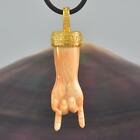 Pendant Mano Cornuto Hand Gold Vermeil Sterling Carved Apricot Shell 7.94 G